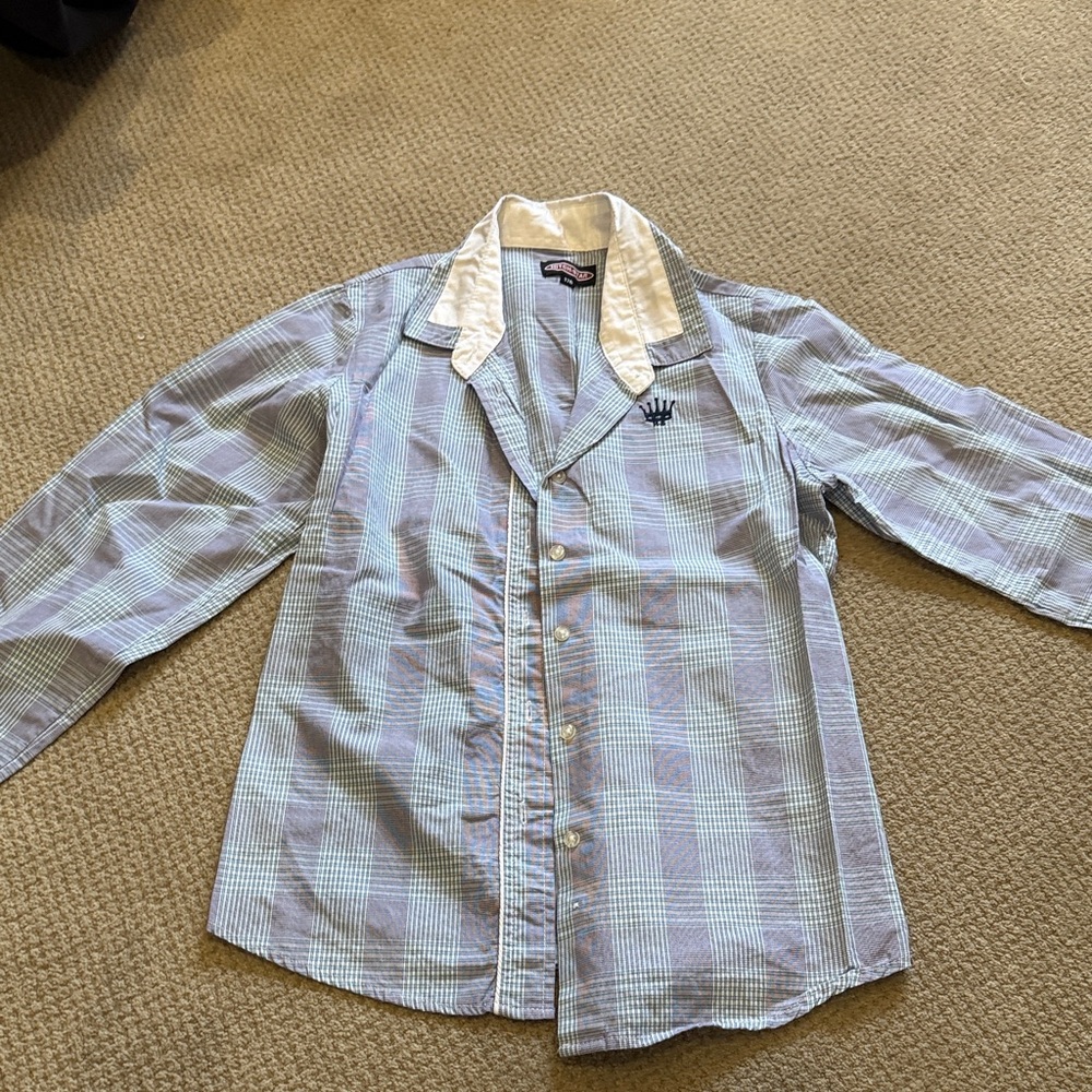 Plaid Kids Button Down Shirt with Embroidered Logo